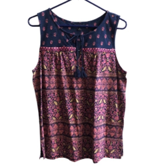 Lucky Brand Tops - Lucky Brand navy rose pink sleeveless top Medium New with tags